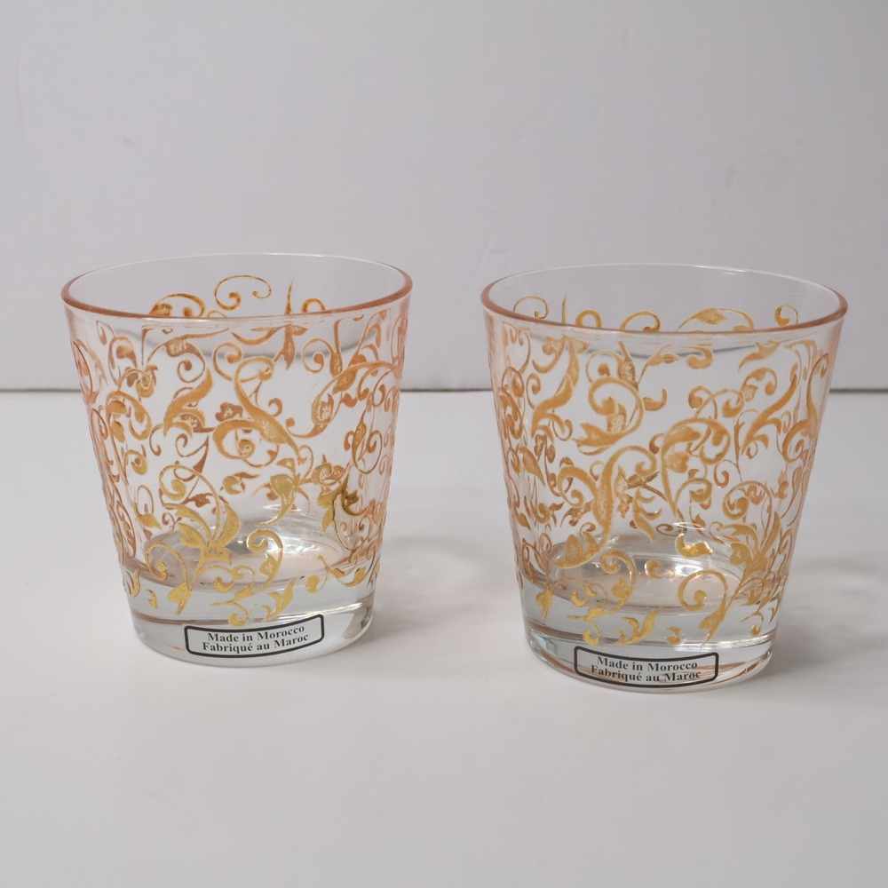 Moroccan Gold Filigree Tea Glasses Set of 2 Scrollwork Barware‎ Made in Morocco